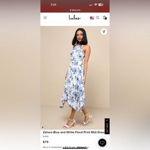 Zahara blue and white floral print midi dress